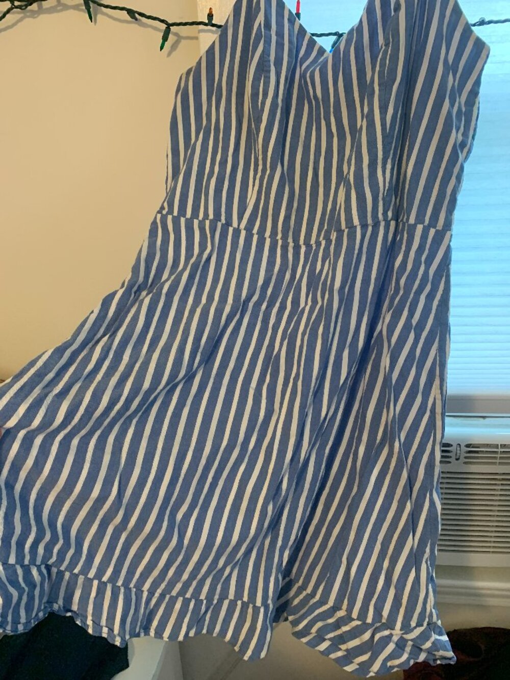 Old Navy Blue White Striped Fit & Flare Dress Cami Ruffle Hem XL Tall